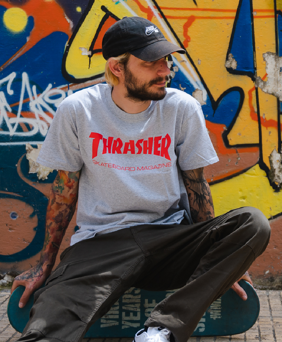 THRASHER SKATE MAG TEE GREY/RED