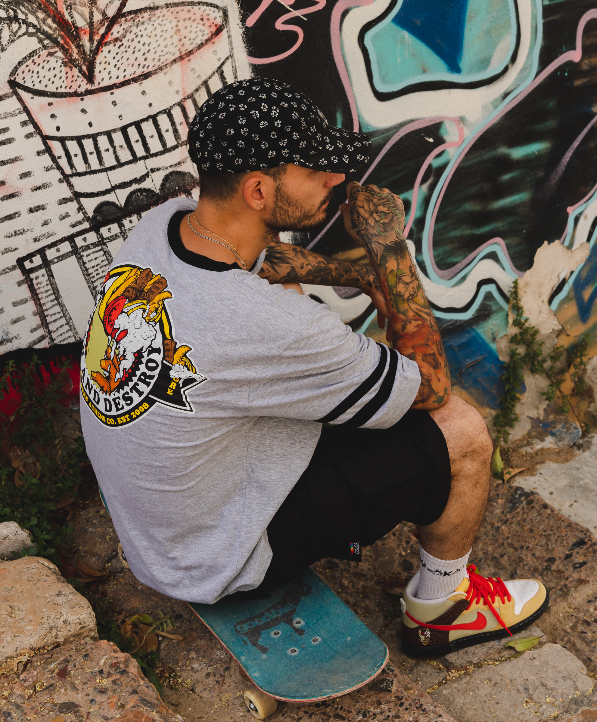 COLOR KEBAB AND DESTROY JERSEY TEE HEATHER/BLACK