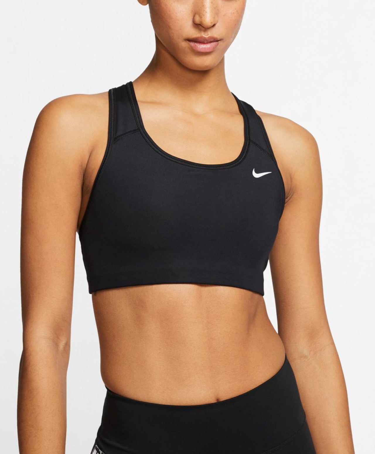 NIKE DRI-FIT SWOOSH WOMENS MEDIUM-SUPPORT NON-PADDED SPORTS BRA BLACK/WHITE