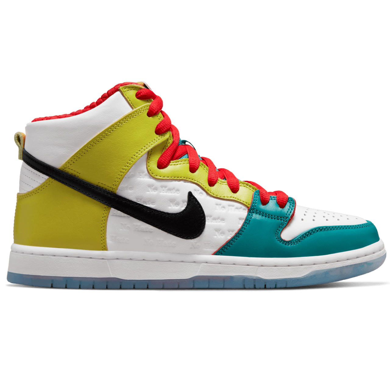 NIKE SB X FROSKATE DUNK HIGH PRO ALL LOVE, NO HATE WHITE/METALLIC GOLD-UNIVERSITY RED