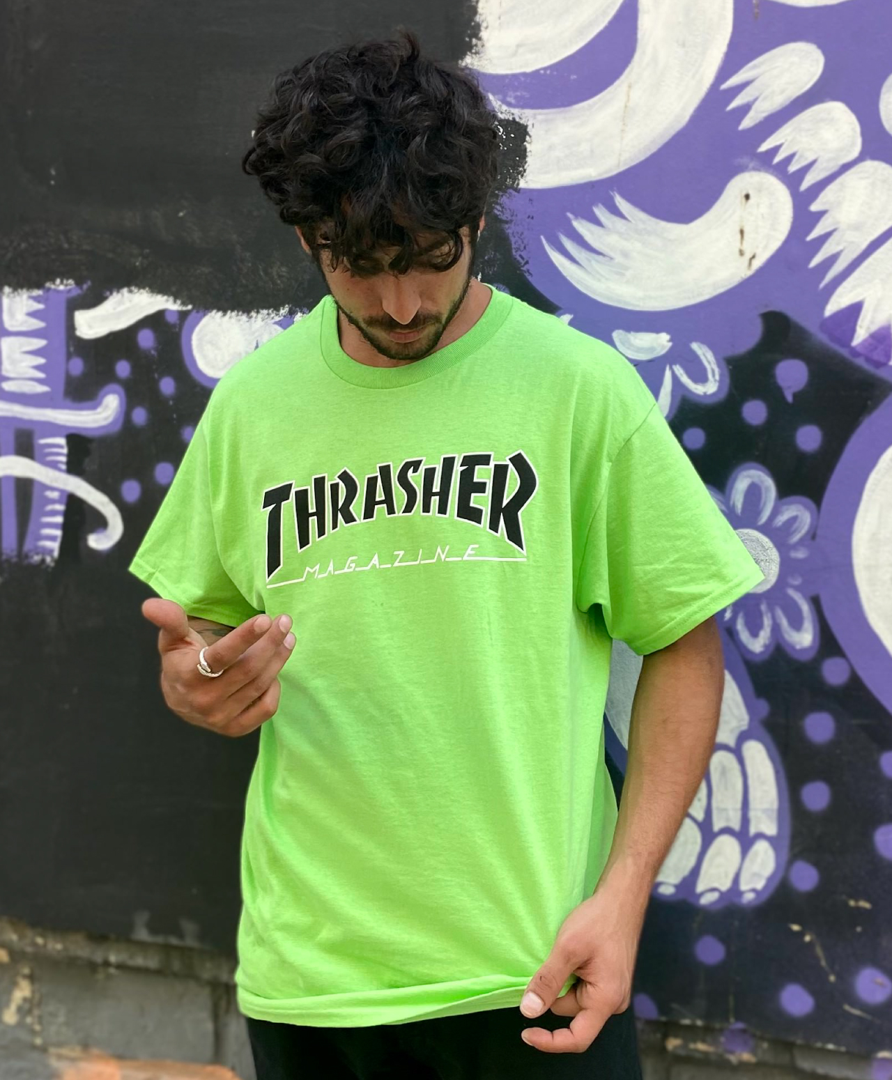 THRASHER OUTLINED TEE LIME/BLACK