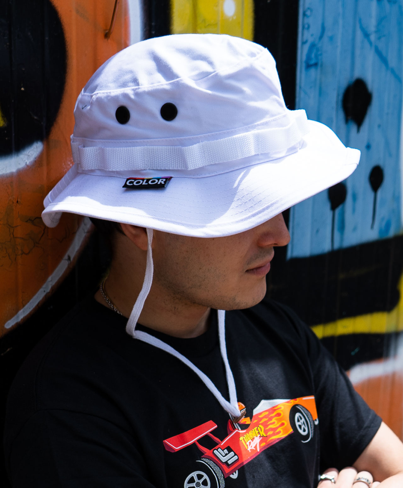 COLOR I-5 LACED BUCKET HAT WHITE