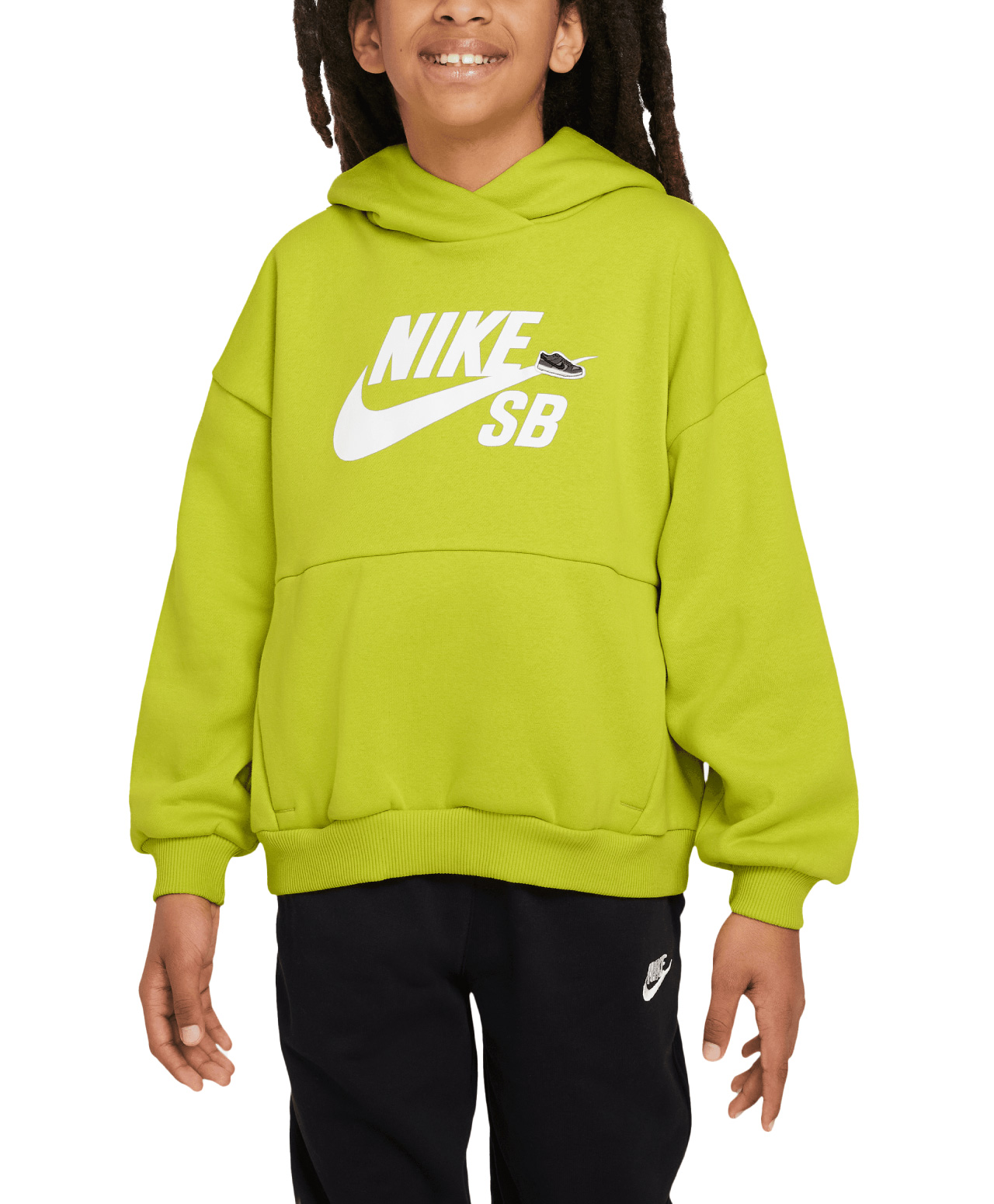 NIKE SB KIDS FLEECE HOOD BRIGHT CACTUS/WHITE
