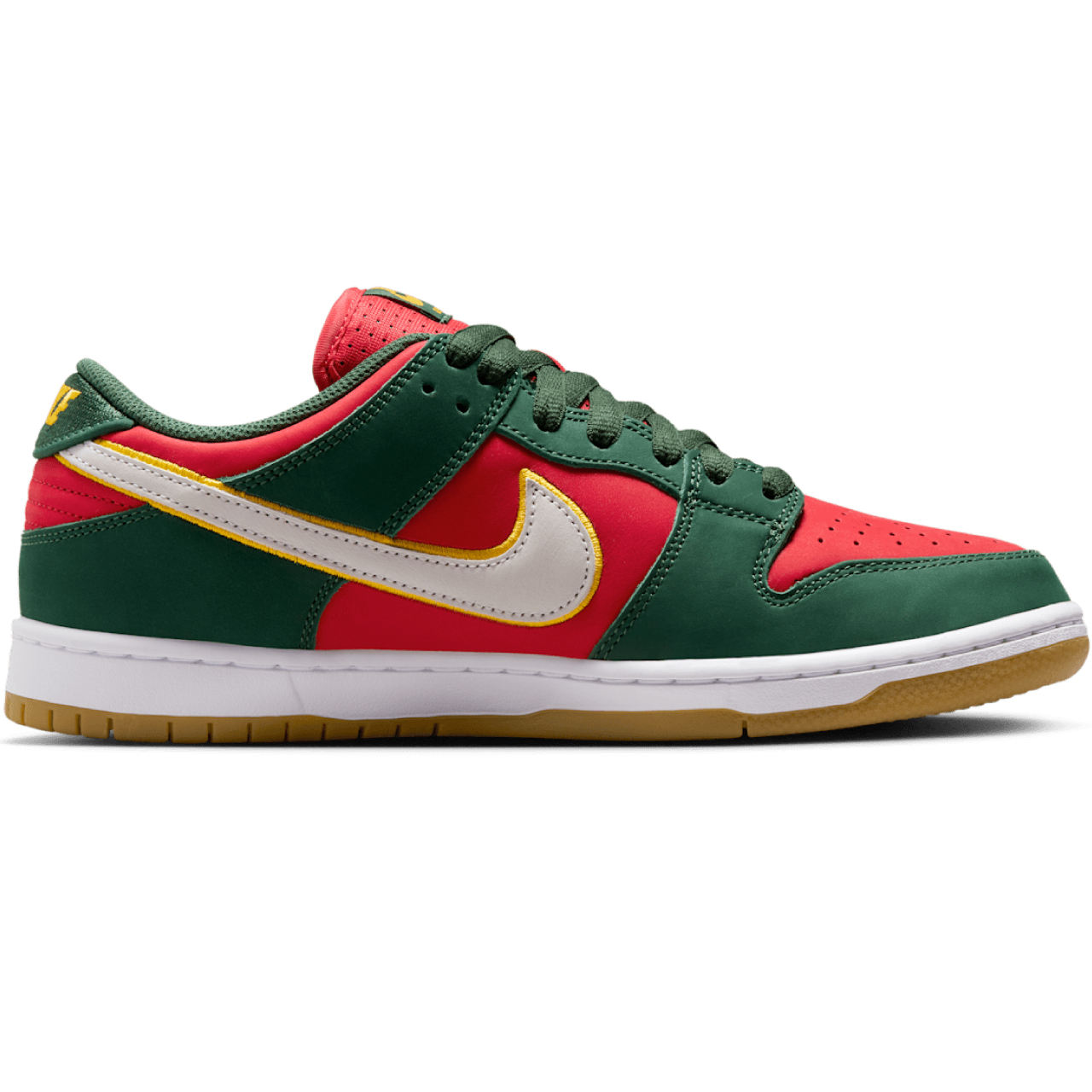 NIKE SB DUNK LOW PRO SEATTLE SUPERSONICS PREMIUM FIR/WHITE-UNIVERSITY GOLD-FIRE RED