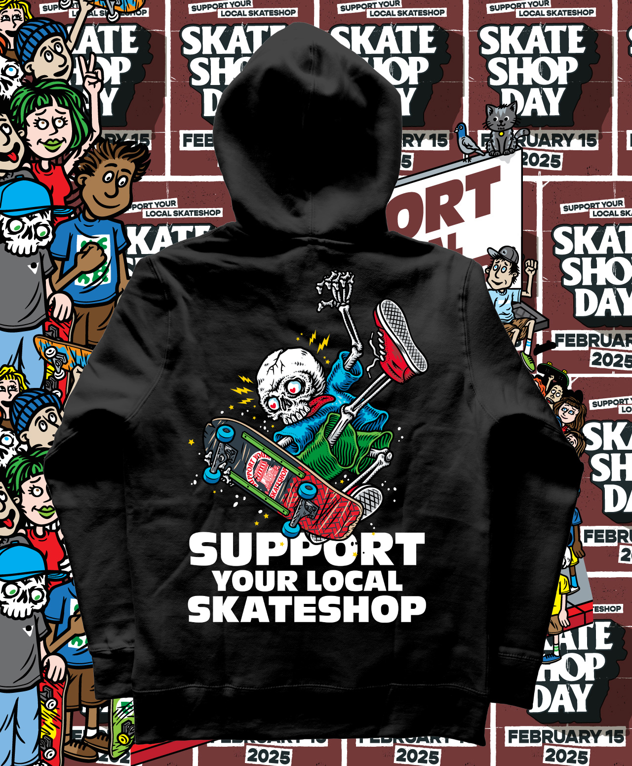 COLOR X SKATESHOP DAY SKELETON PREMIUM HOOD BLACK