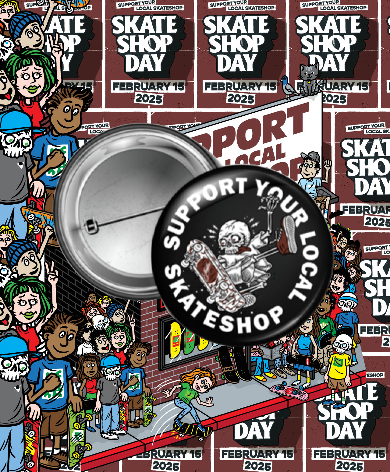 SKATESHOP DAY BUTTON PIN 1.25 BLACK