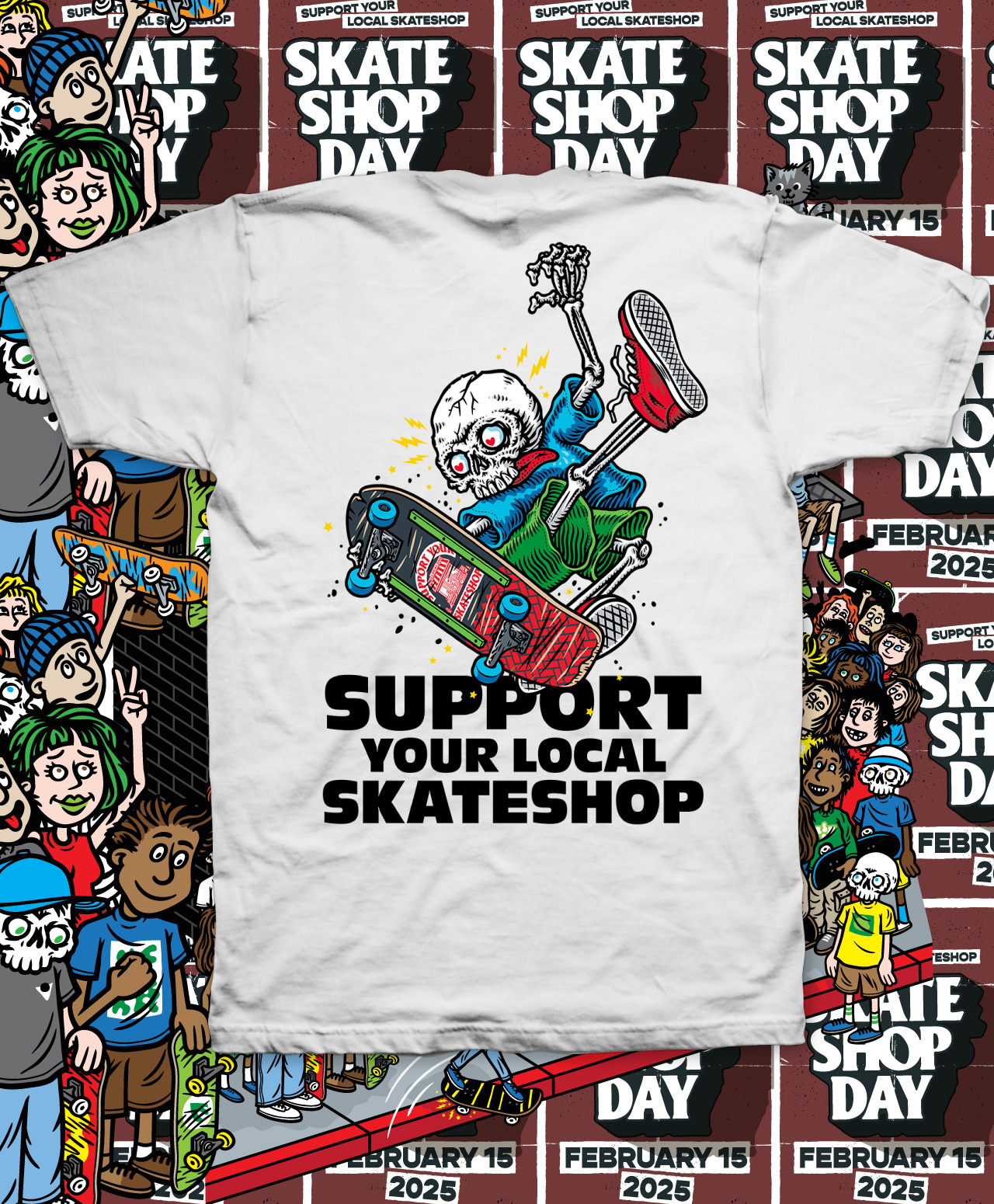 COLOR X SKATESHOP DAY SKELETON TEE WHITE