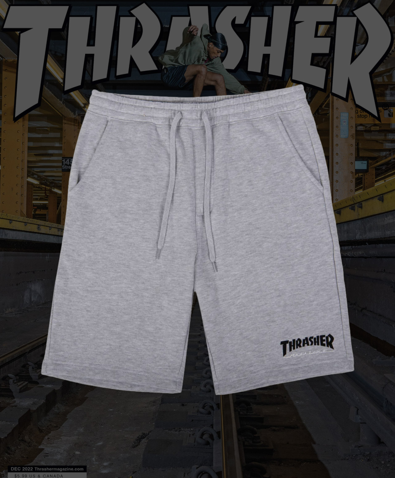 THRASHER MAG LOGO P.E. SHORTS GREY