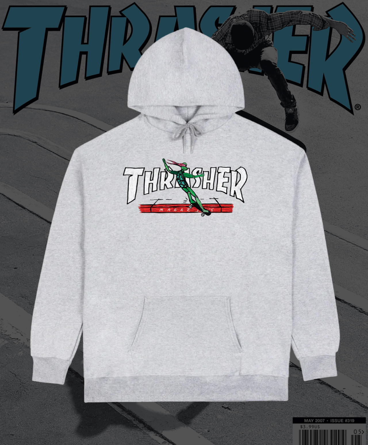 THRASHER RED CURB BY LSD WORLDPEACE HOOD ASH GREY