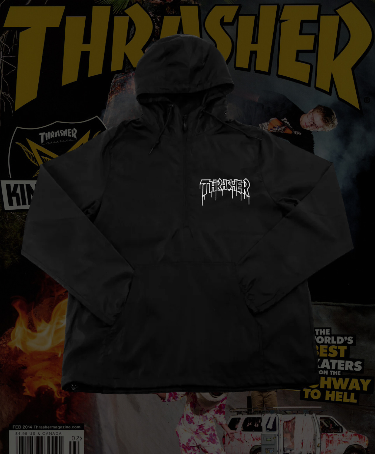 THRASHER ONE-LINER ANORAK JACKET BLACK
