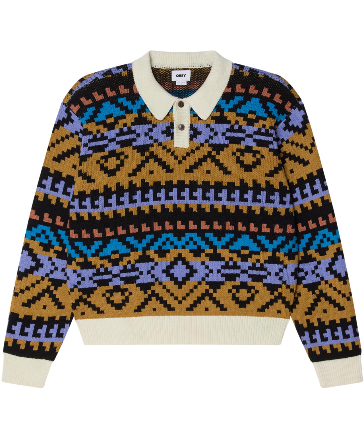 OBEY GEO POLO SWEATER ANTHRACITE MULTI