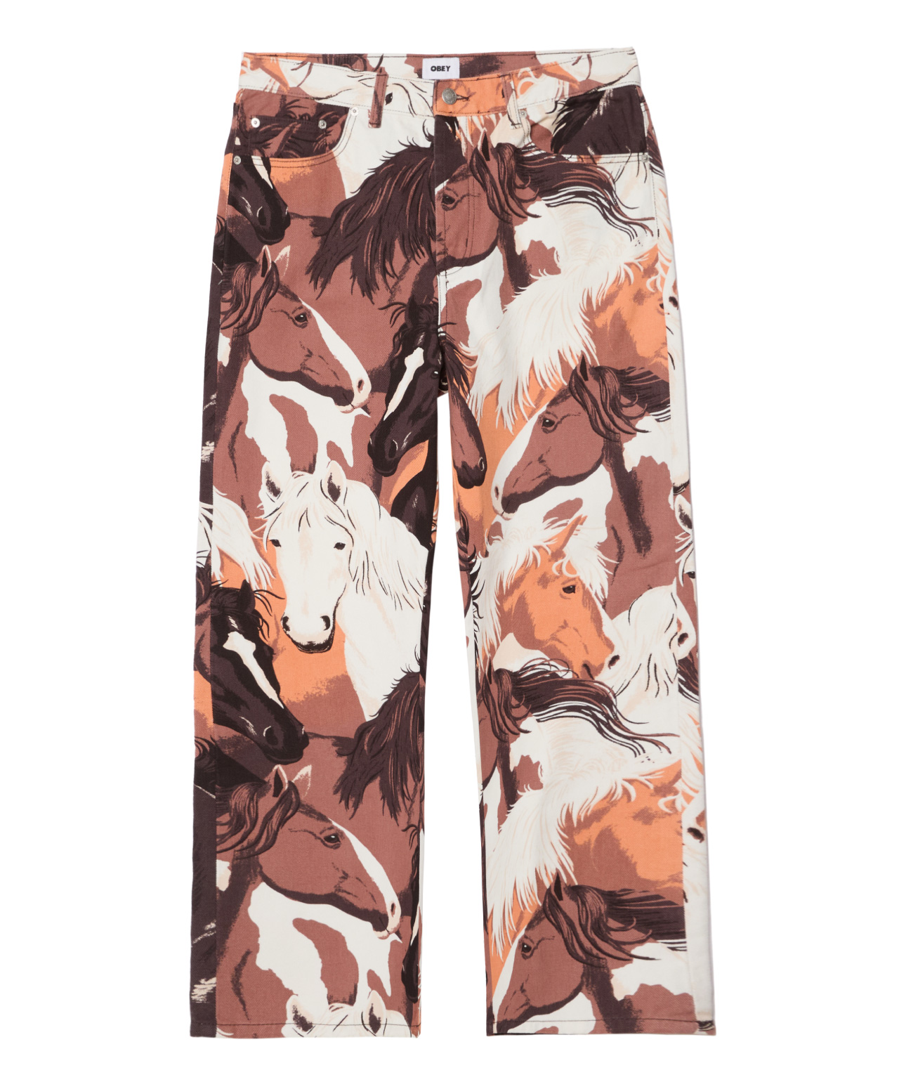 OBEY CLASSIC BAGGY PRINTED DENIM PANTS BROWN MULTI