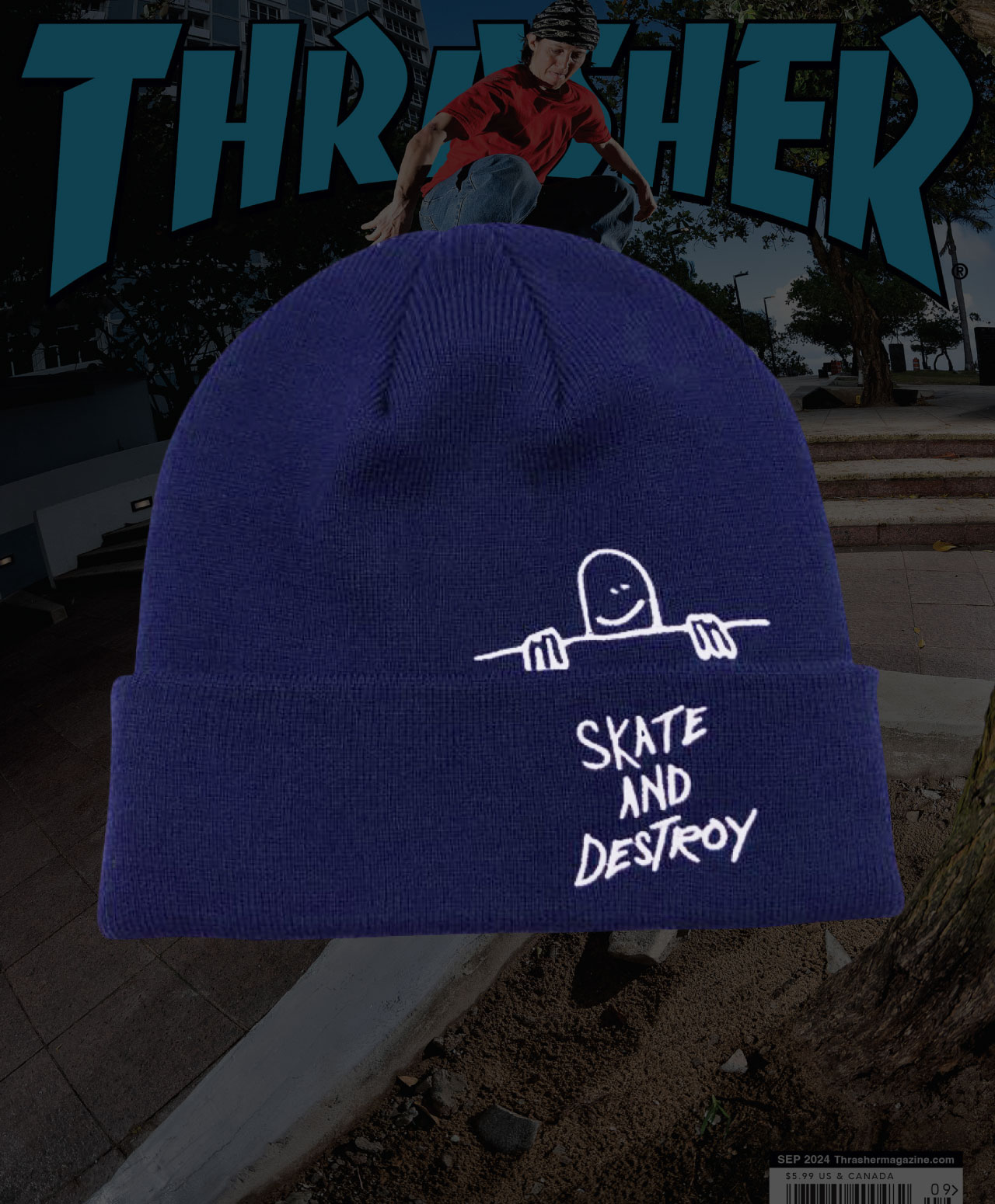 THRASHER GONZ SAD BEANIE NAVY