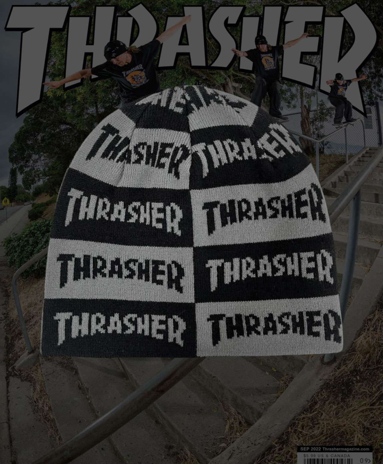 THRASHER MAG CHECKERED SKULLY BEANIE BLACK/GREY