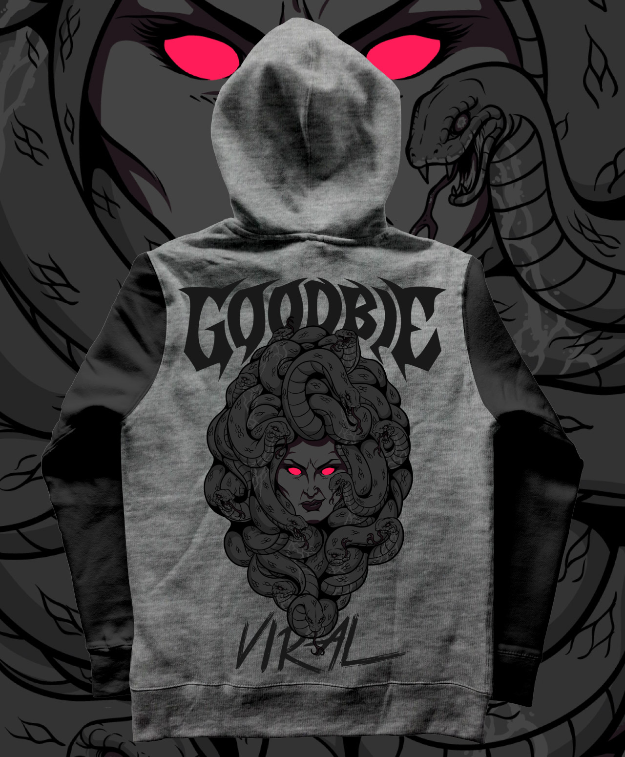 GOODBIE MEDUSA BLACKOUT RAGLAN HOOD GUNMETAL HEATHER/BLACK