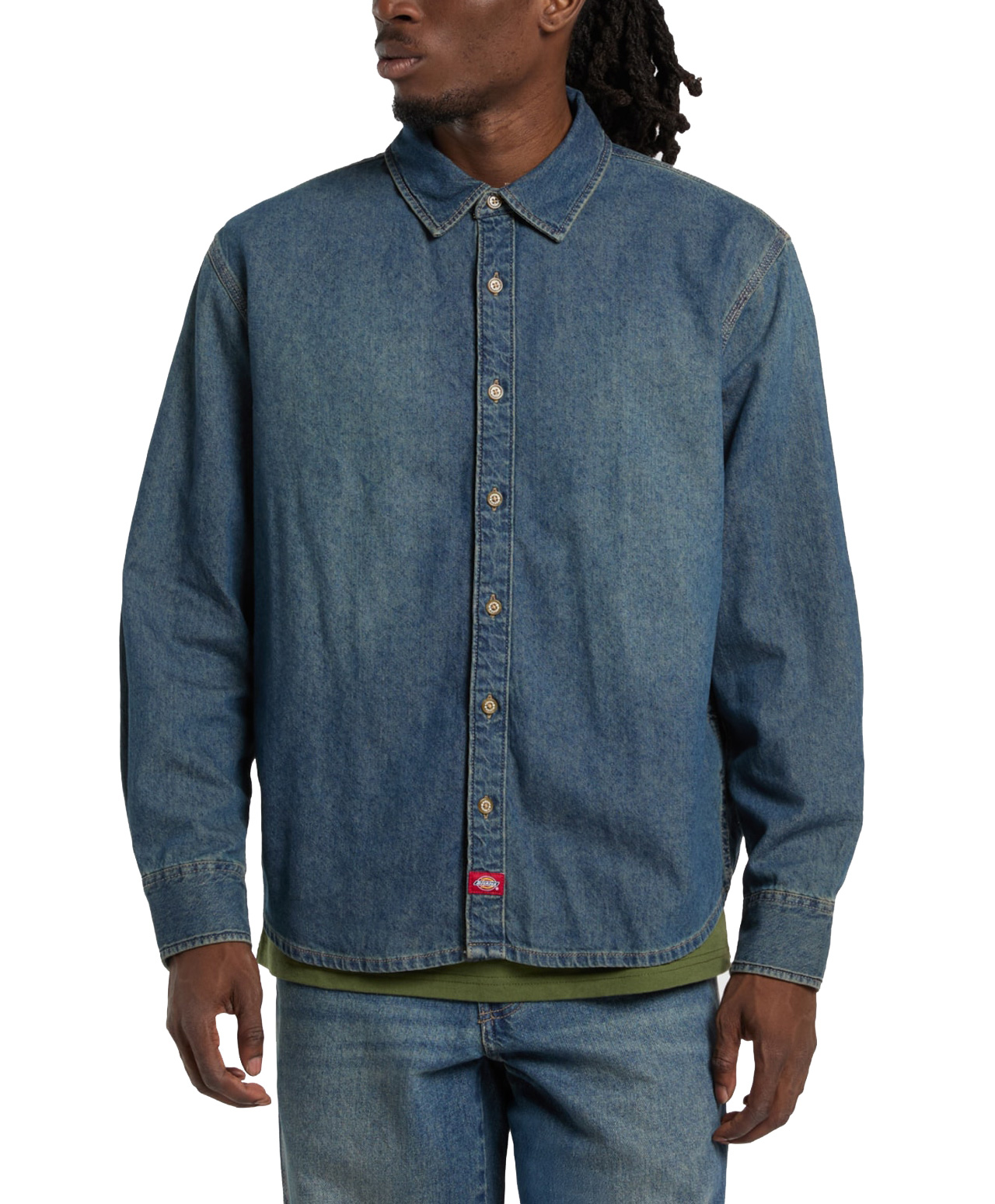 DICKIES LIGHTWEIGHT DENIM SHIRT KHAKI TINTED BLUE