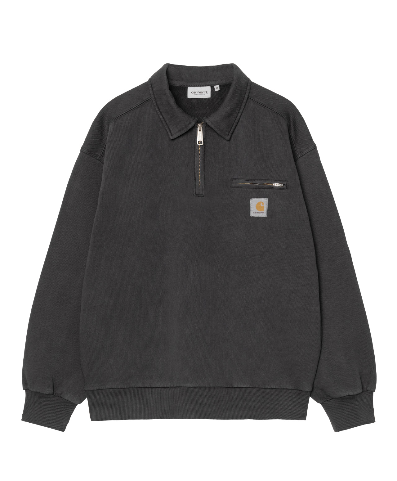 CARHARTT WIP HALF ZIP DETROIT SWEAT BLACK STONE WASHED