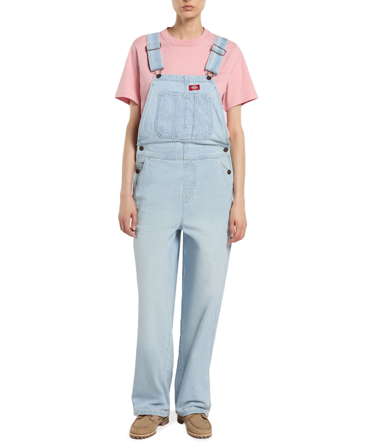 DICKIES WOMENS LOOSE DENIM BIB FOG BLUE