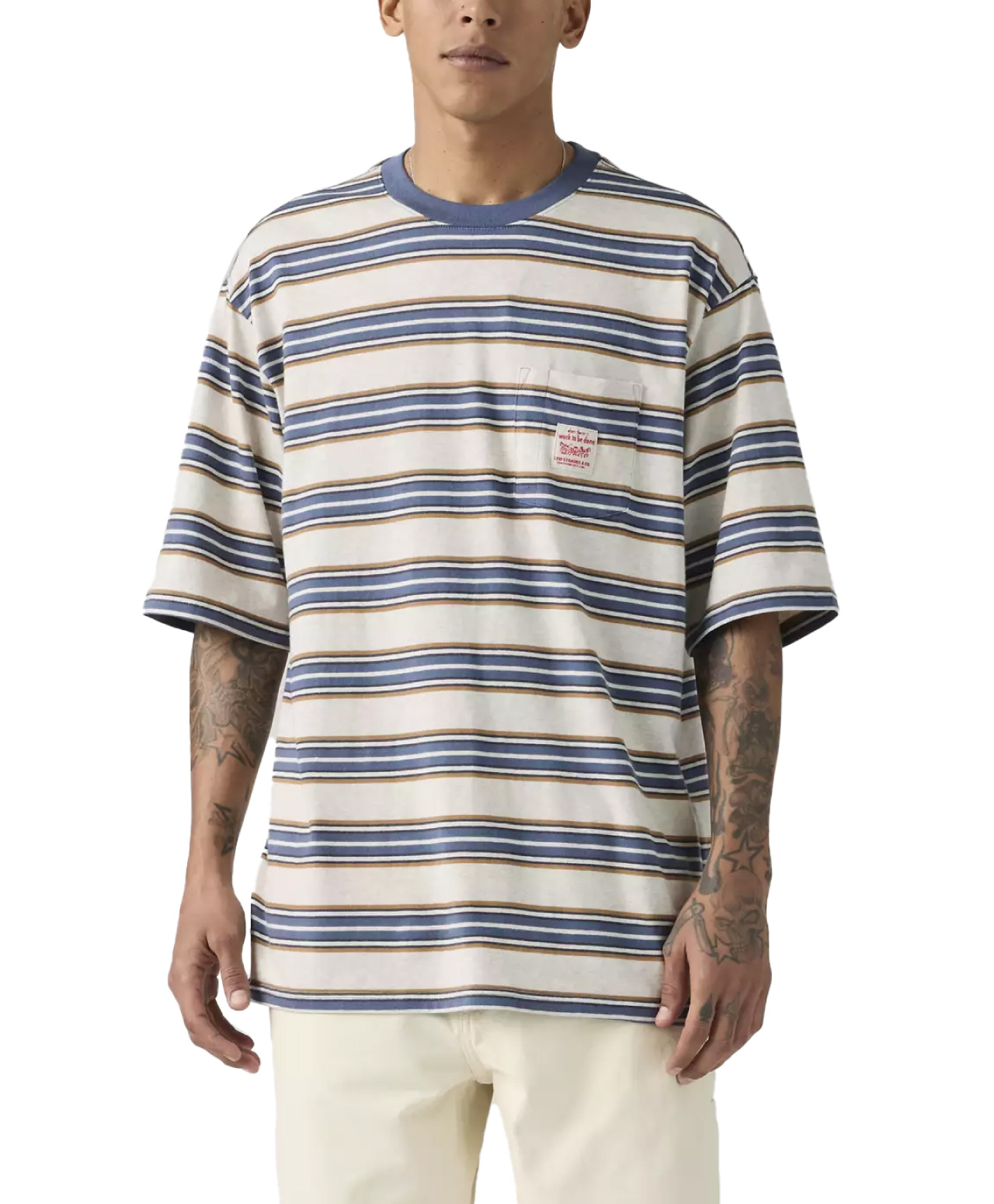 LEVIS® WORKWEAR TEE CASPIAN STRIPE WHITE SAND HEATHER