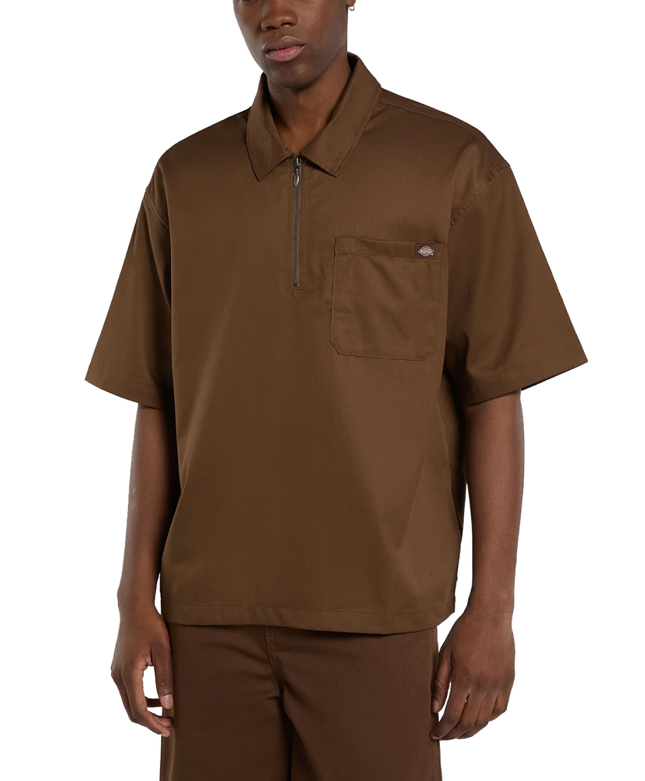 DICKIES CADIZ QUARTER ZIP SHIRT TIMBER BROWN