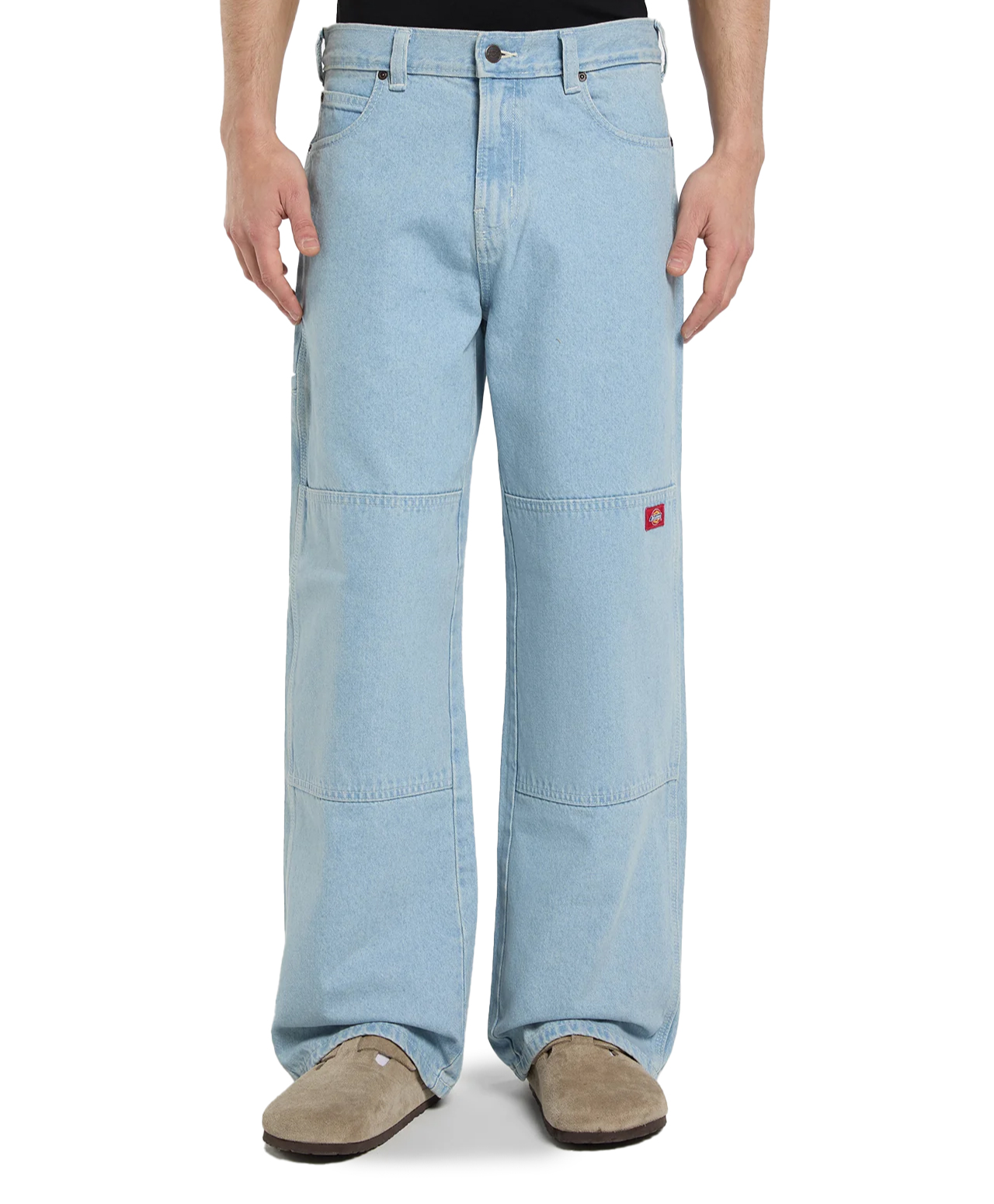 DICKIES DOUBLE KNEE LOOSE STRAIGHT DENIM PANTS VINTAGE AGED BLUE