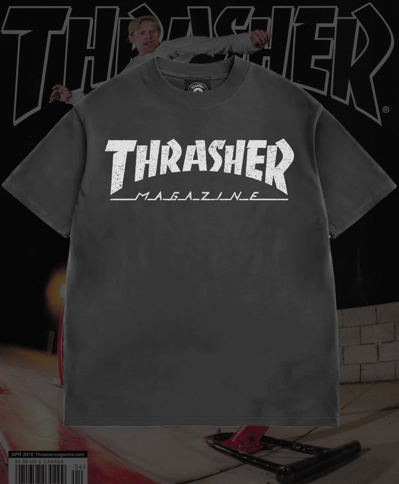 THRASHER MAG LOGO VINTAGE TEE BLACK