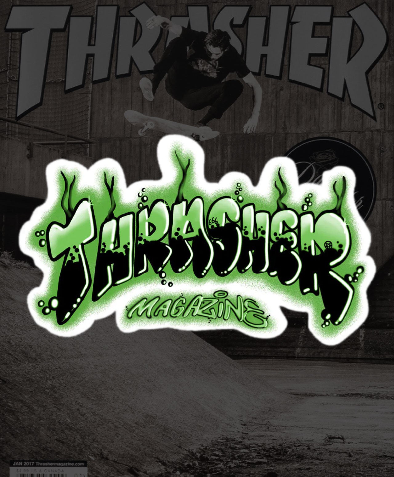 THRASHER AIRBRUSH STICKER GREEN
