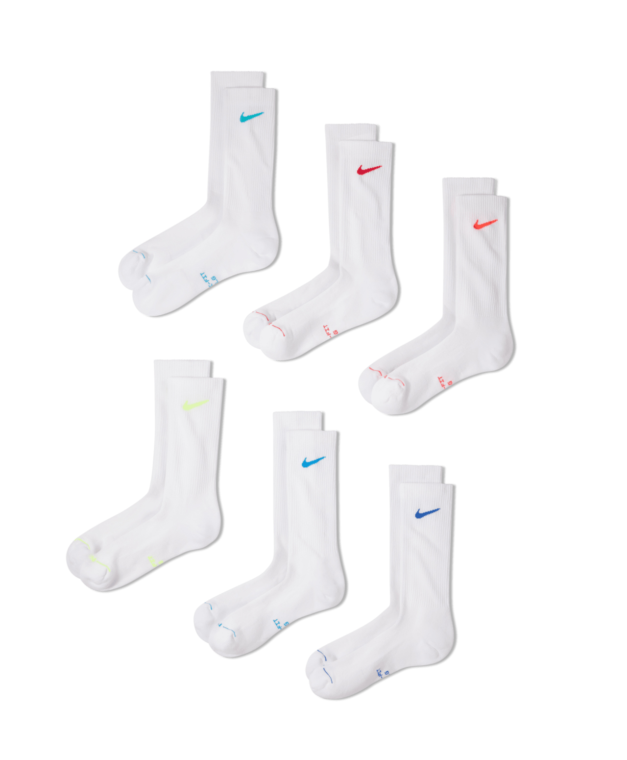 NIKE EVERYDAY ELEVATED CREW SOCKS 6-PACK WHITE/MULTI