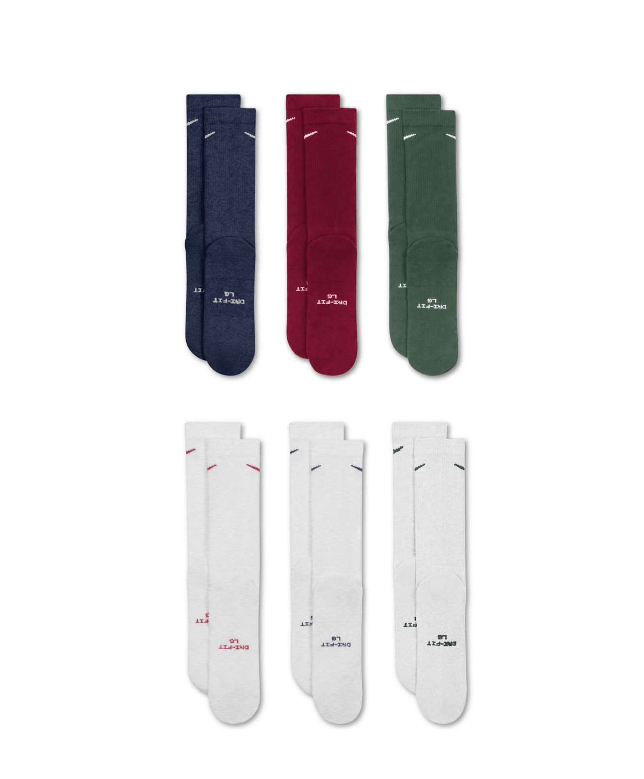 NIKE EVERYDAY ELEVATED CREW SOCKS 6-PACK MULTI/WHITE