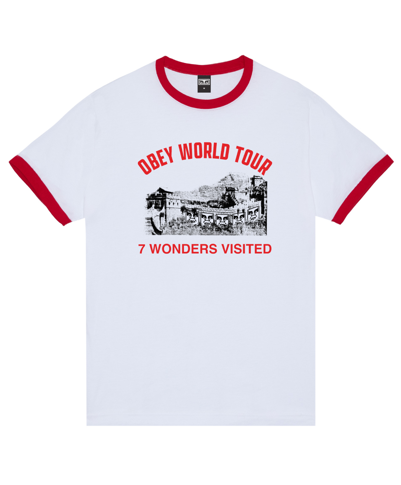 OBEY 7 WONDERS VISITED RINGER TEE WHITE/RED