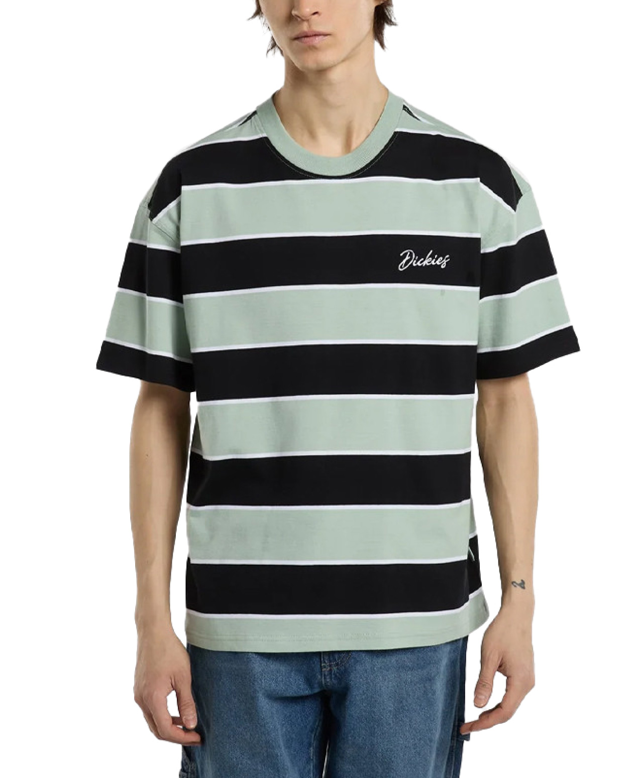 DICKIES EMBROIDERY STRIPE TEE JADEITE
