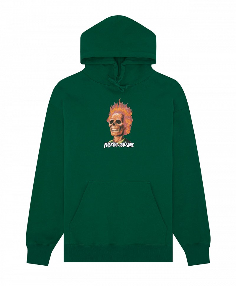 FUCKING AWESOME FLAME SKULL HOOD DARK GREEN