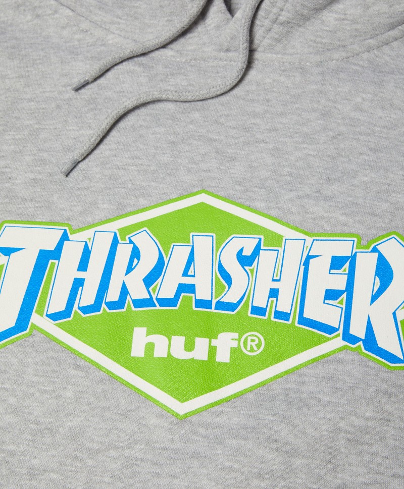 HUF X THRASHER LOGO HOOD HEATHER GREY