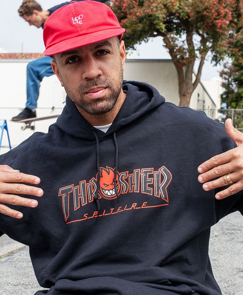 THRASHER X SPITFIRE BIG HEAD OUTLINE HOOD BLACK