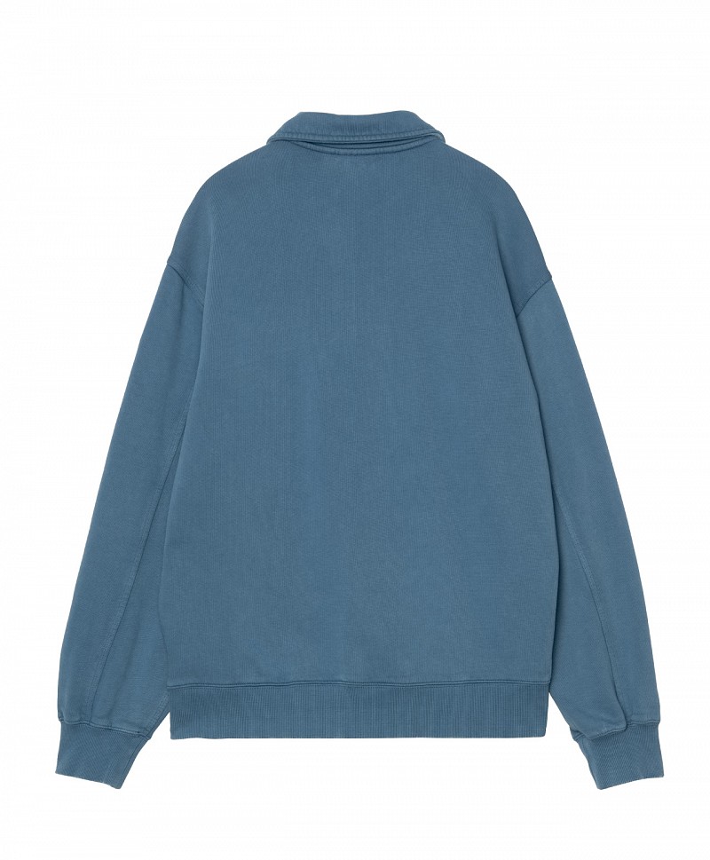 CARHARTT WIP HALF ZIP DETROIT SWEAT BLUE RIVER STONE WASHED